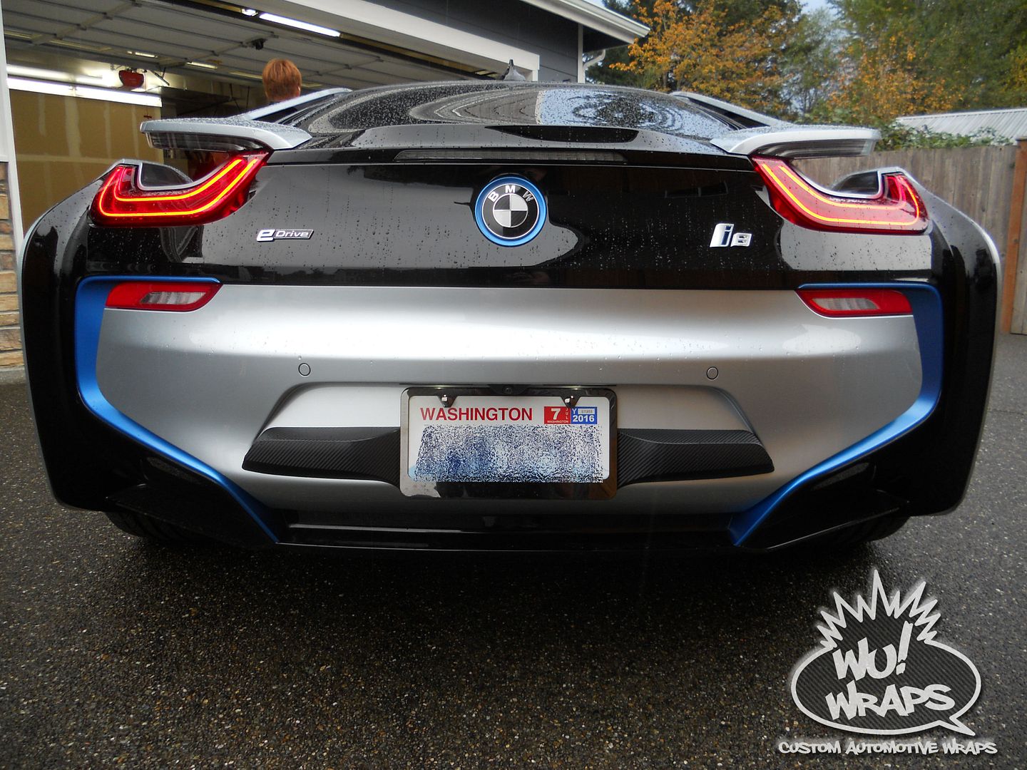 BMW I8 Hood Scoop Front Lip Licnese Plate Trim Vvivid Vinyl 4D CF Vinyl Wrap Wu! Wraps Seattle